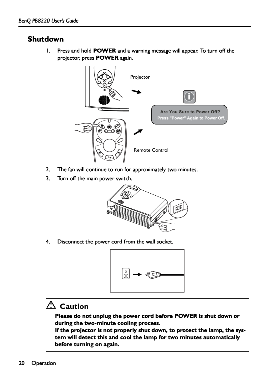 Acer manual Shutdown, BenQ PB8220 User’s Guide 