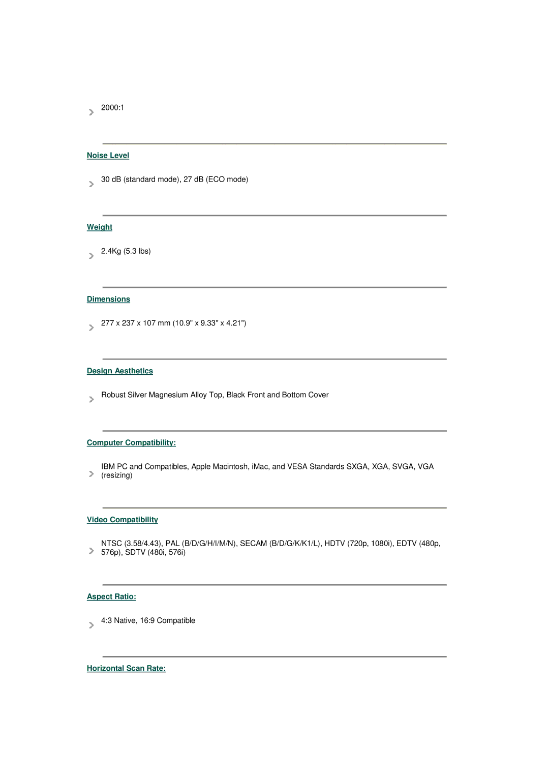 Acer PD116PD Noise Level, Weight, Dimensions, Design Aesthetics, Computer Compatibility, Video Compatibility, Aspect Ratio 