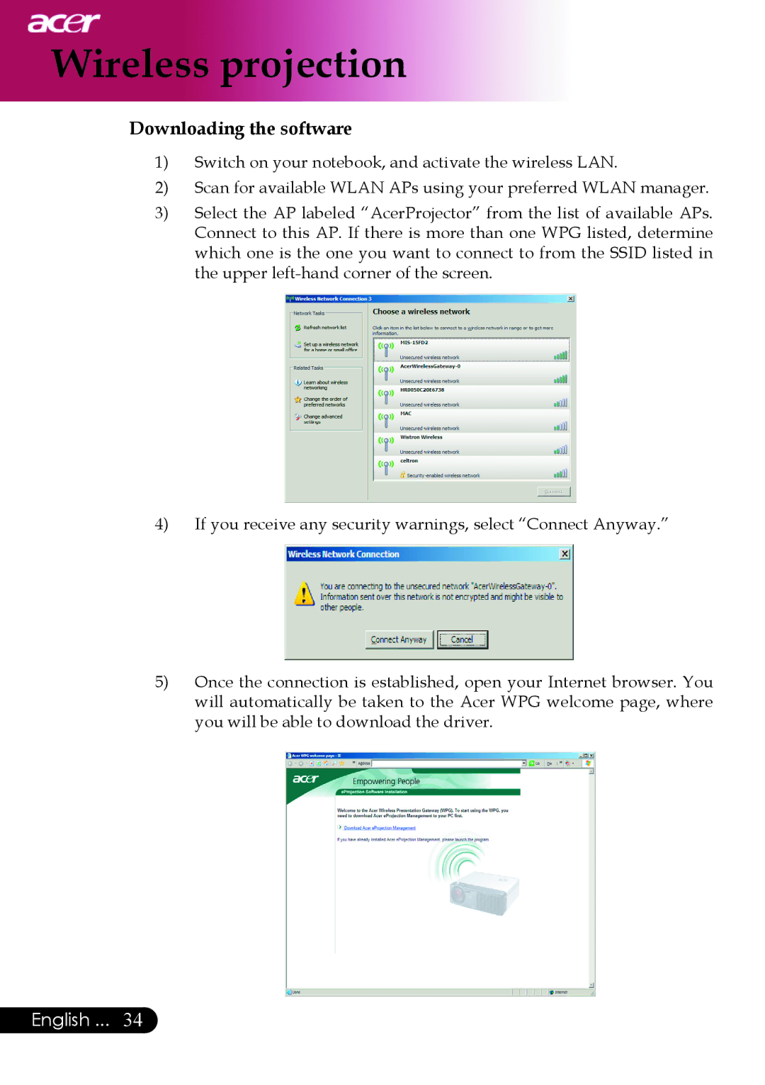 Acer PD523P, PD527 series, PD525P manual Downloading the software 