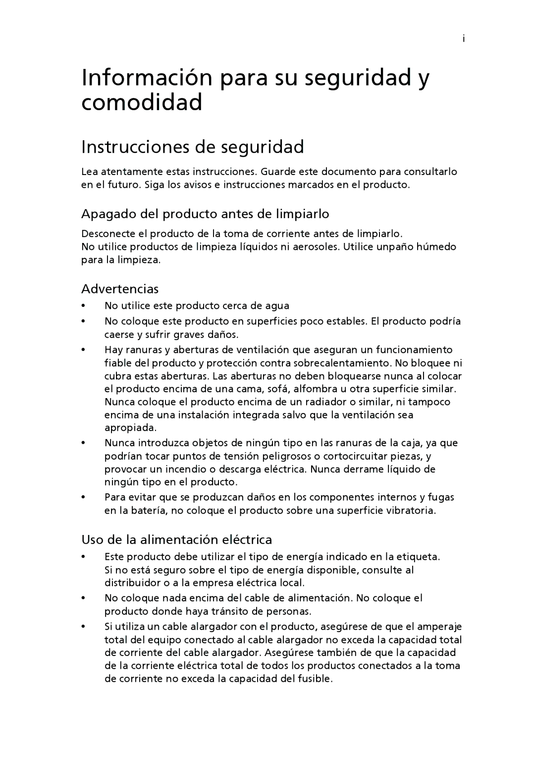 Acer Personal Computer manual Instrucciones de seguridad, Apagado del producto antes de limpiarlo, Advertencias 