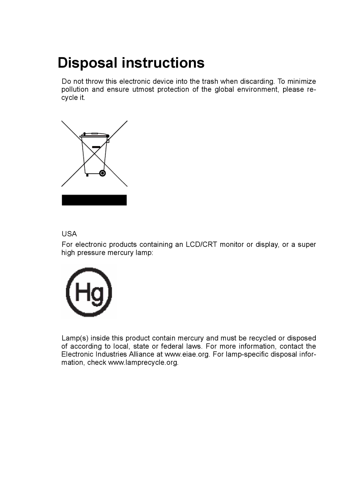 Acer PH530 manual Disposal instructions 