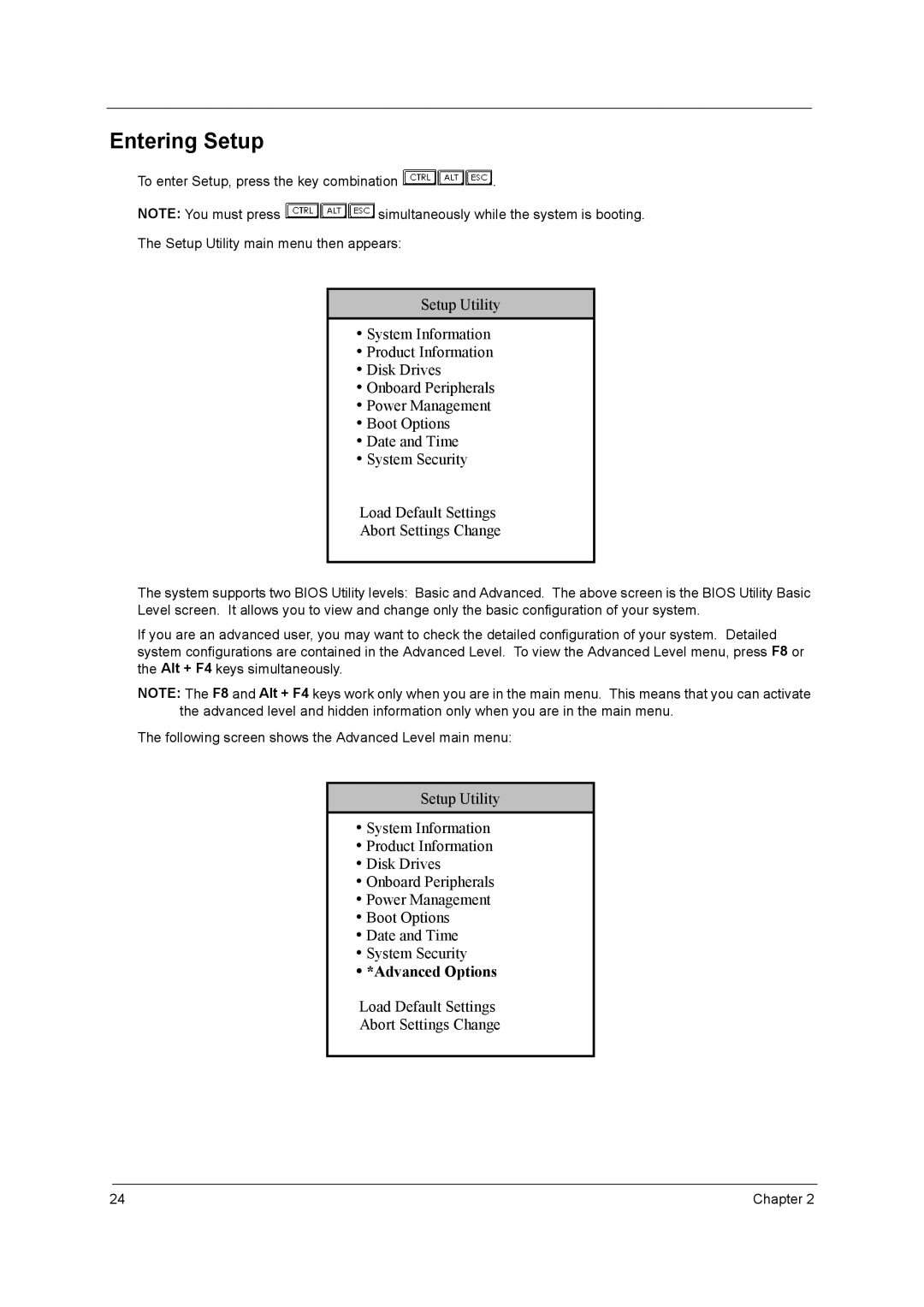 Acer power sx/sxb/sc manual Entering Setup, Advanced Options 