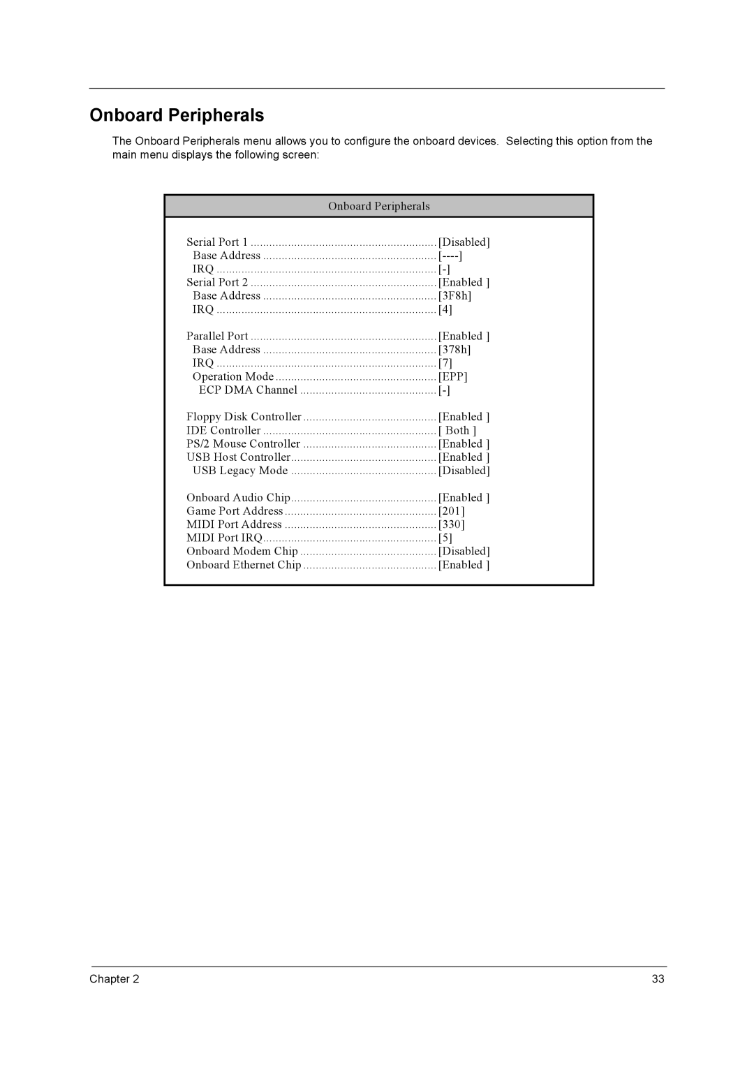 Acer power sx/sxb/sc manual Onboard Peripherals, Epp 