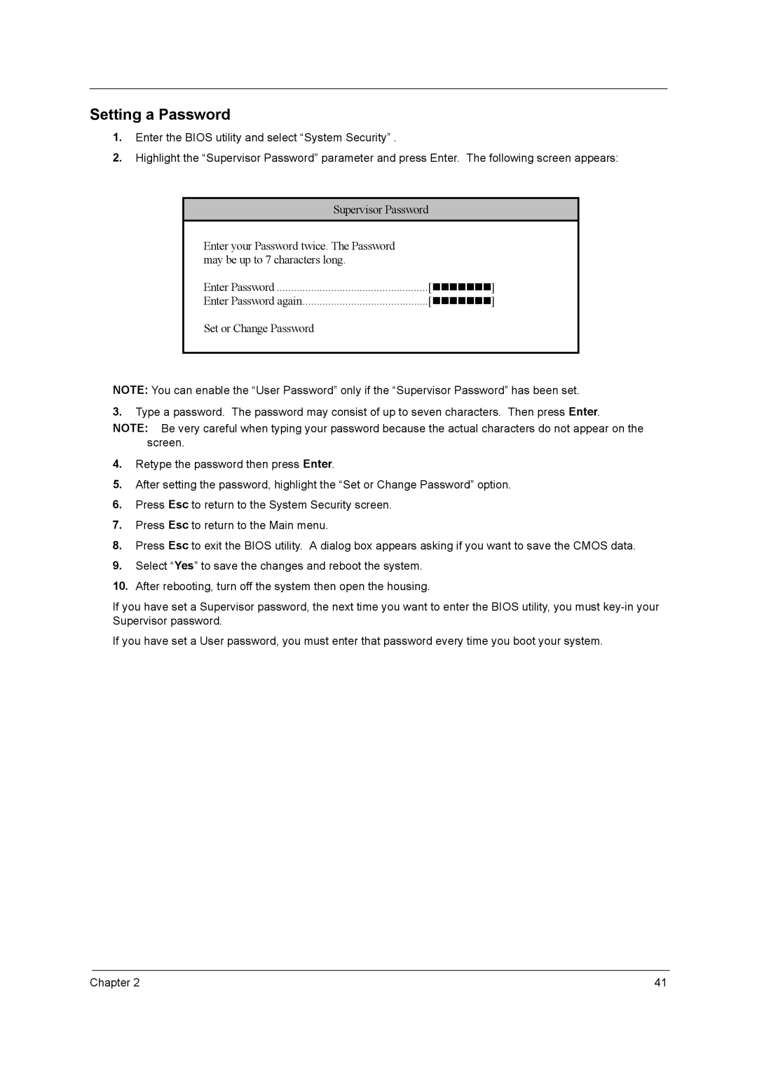 Acer power sx/sxb/sc manual Setting a Password 