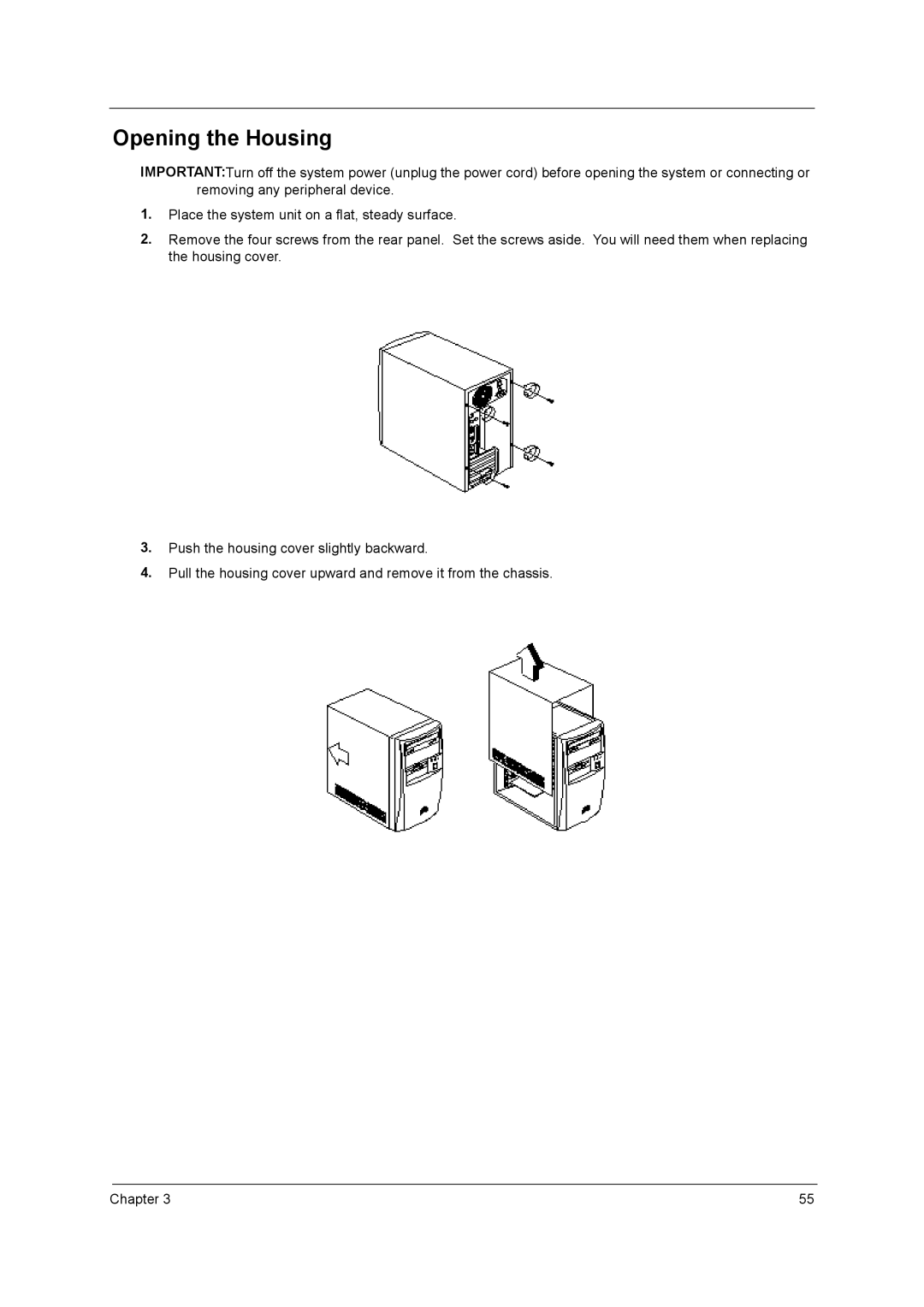 Acer power sx/sxb/sc manual Opening the Housing 