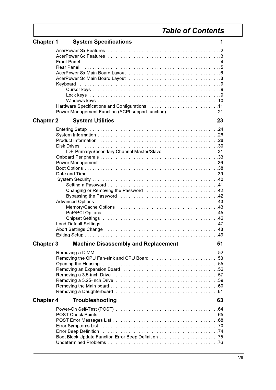 Acer power sx/sxb/sc manual Table of Contents 