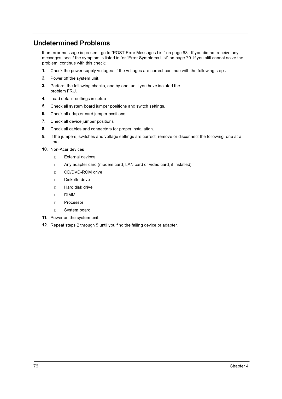 Acer power sx/sxb/sc manual Undetermined Problems, Dimm 