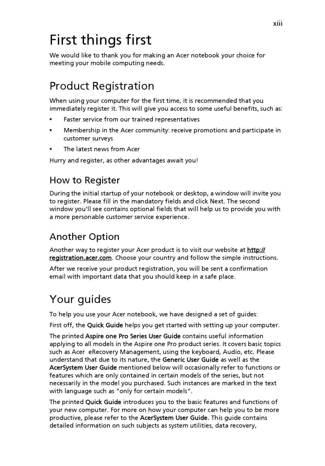 Acer Pro Series manual First things first, Product Registration, Your guides, How to Register, Another Option 