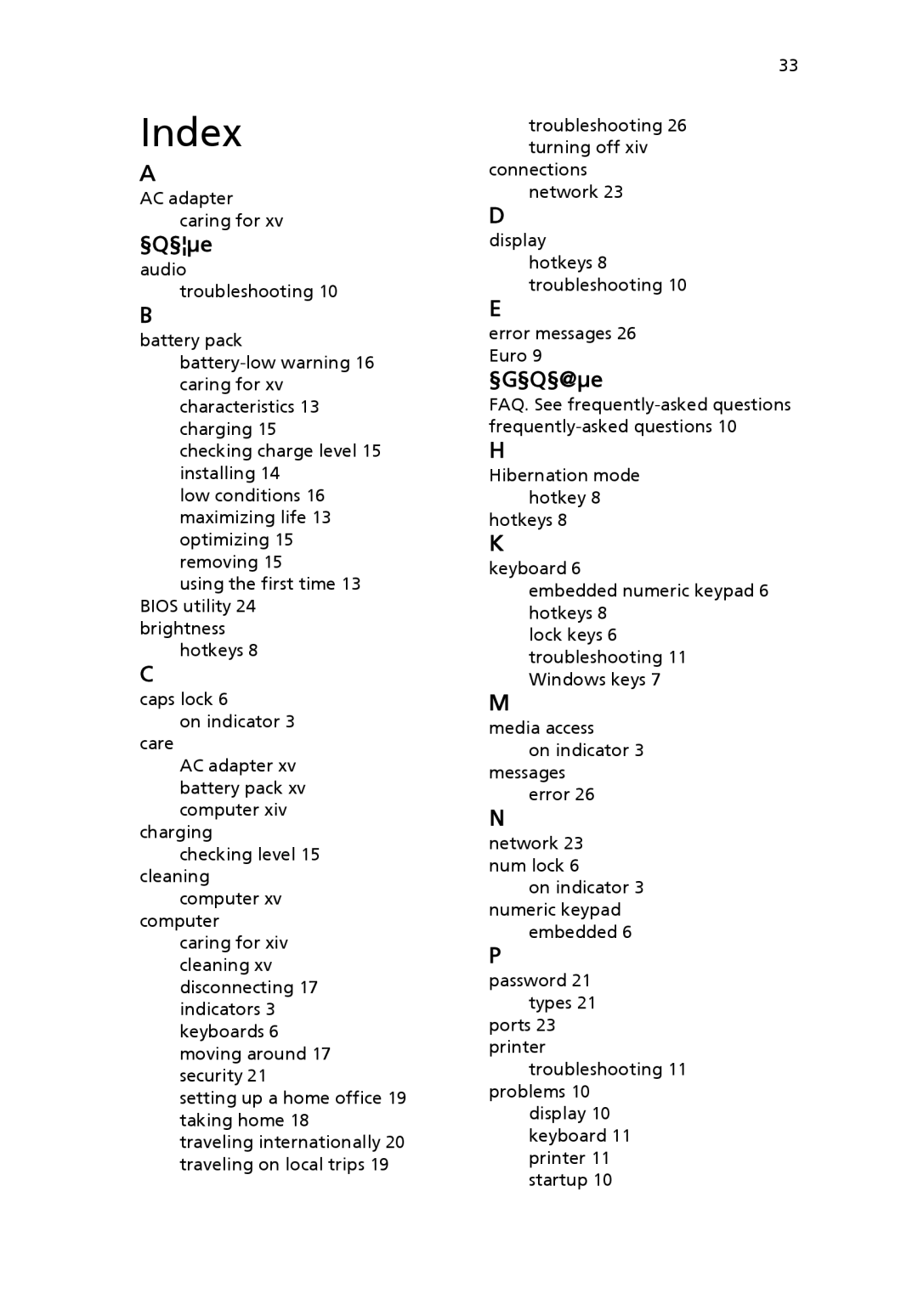 Acer Pro Series manual Index, §Q§μe 