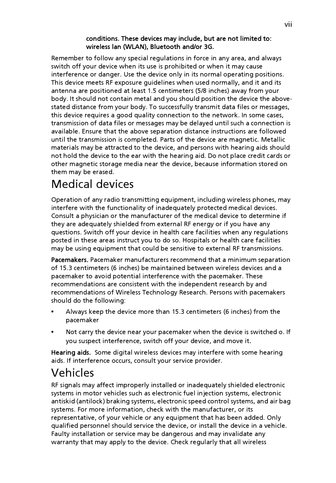 Acer Pro Series manual Medical devices, Vehicles 