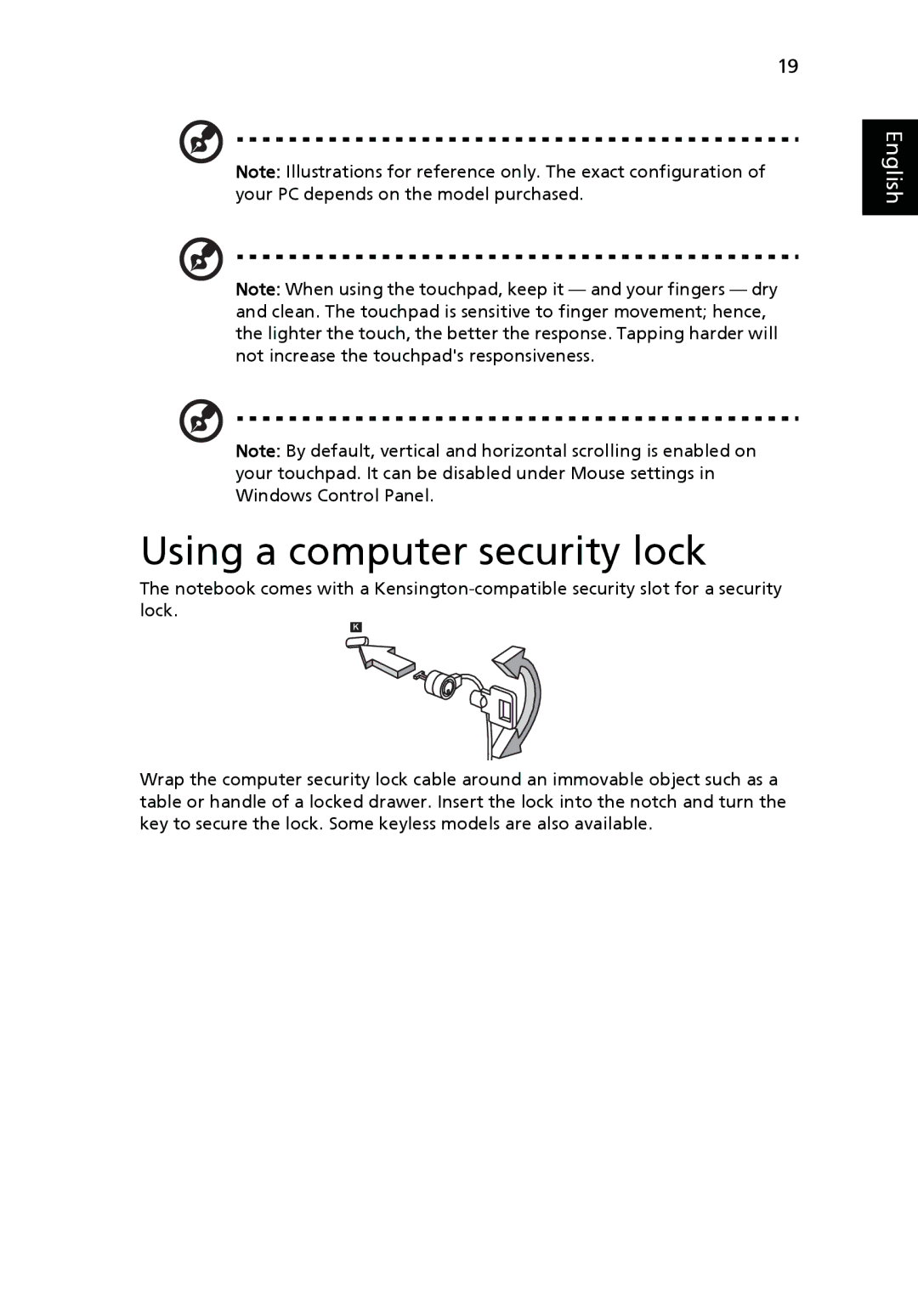 Acer NXM81AA018, PT.SHVP2.002, NU.SH3AA.007, NU.SH4AA.002, NXM34AA005, LX.ASR0X.106, V5-571-6499 Using a computer security lock 