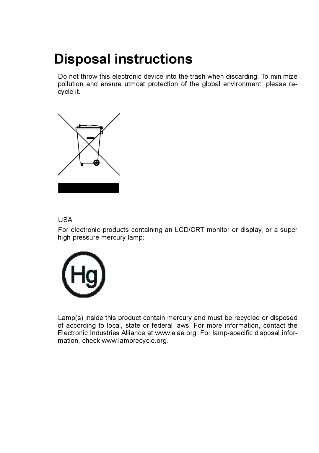 Acer PW730 manual Disposal instructions 