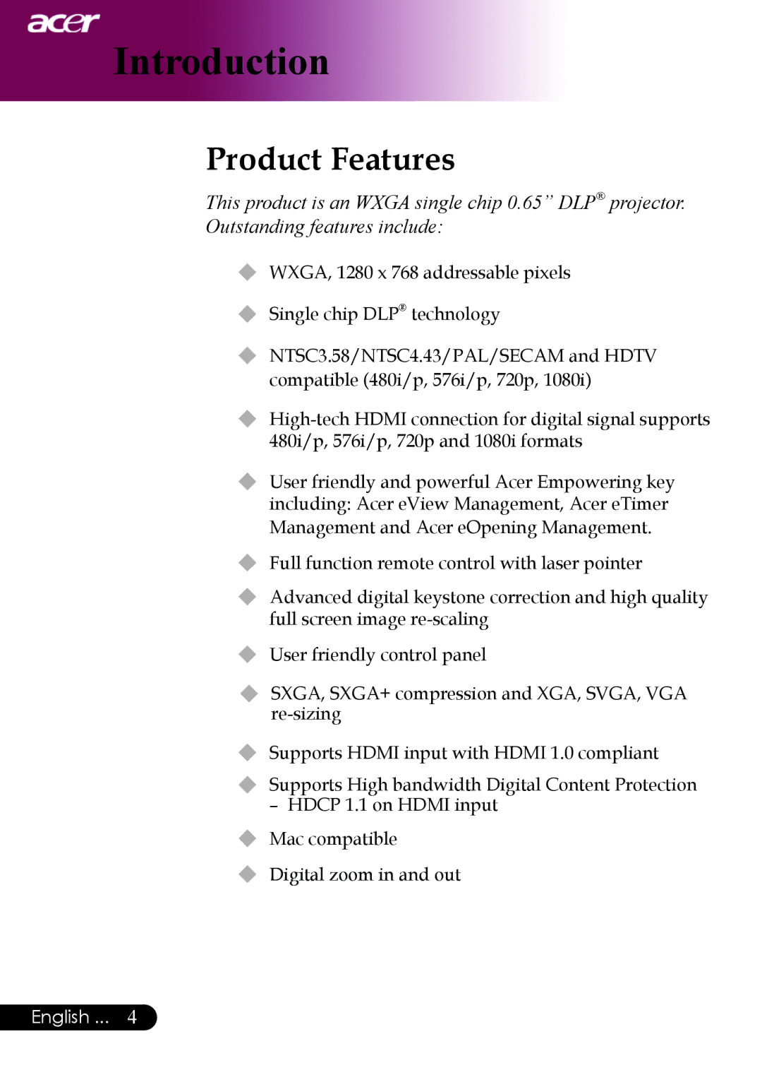 Acer PW730 manual English 