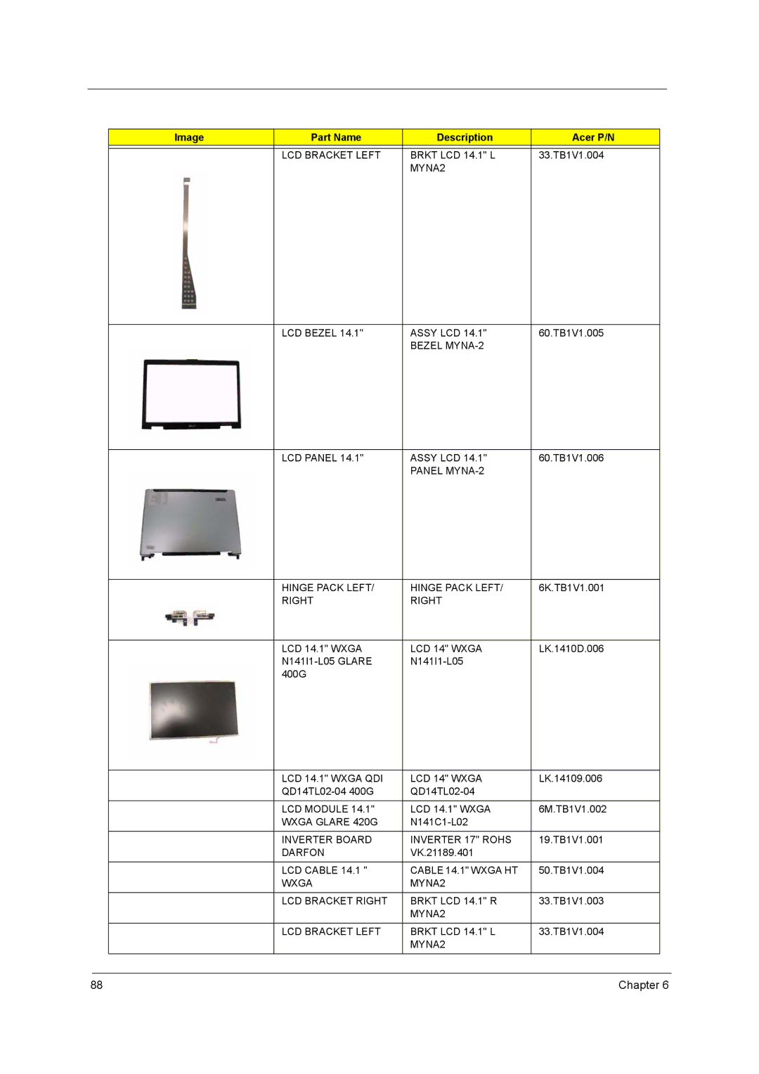 Acer N141C1-L02 (WXGA+), QD14TL0102, PLUTO MK6025GAS, MK4025GAS, N141I1-L05 (GLARE), PLUTO MK8025GAS, KA100A LCD Bracket Left 