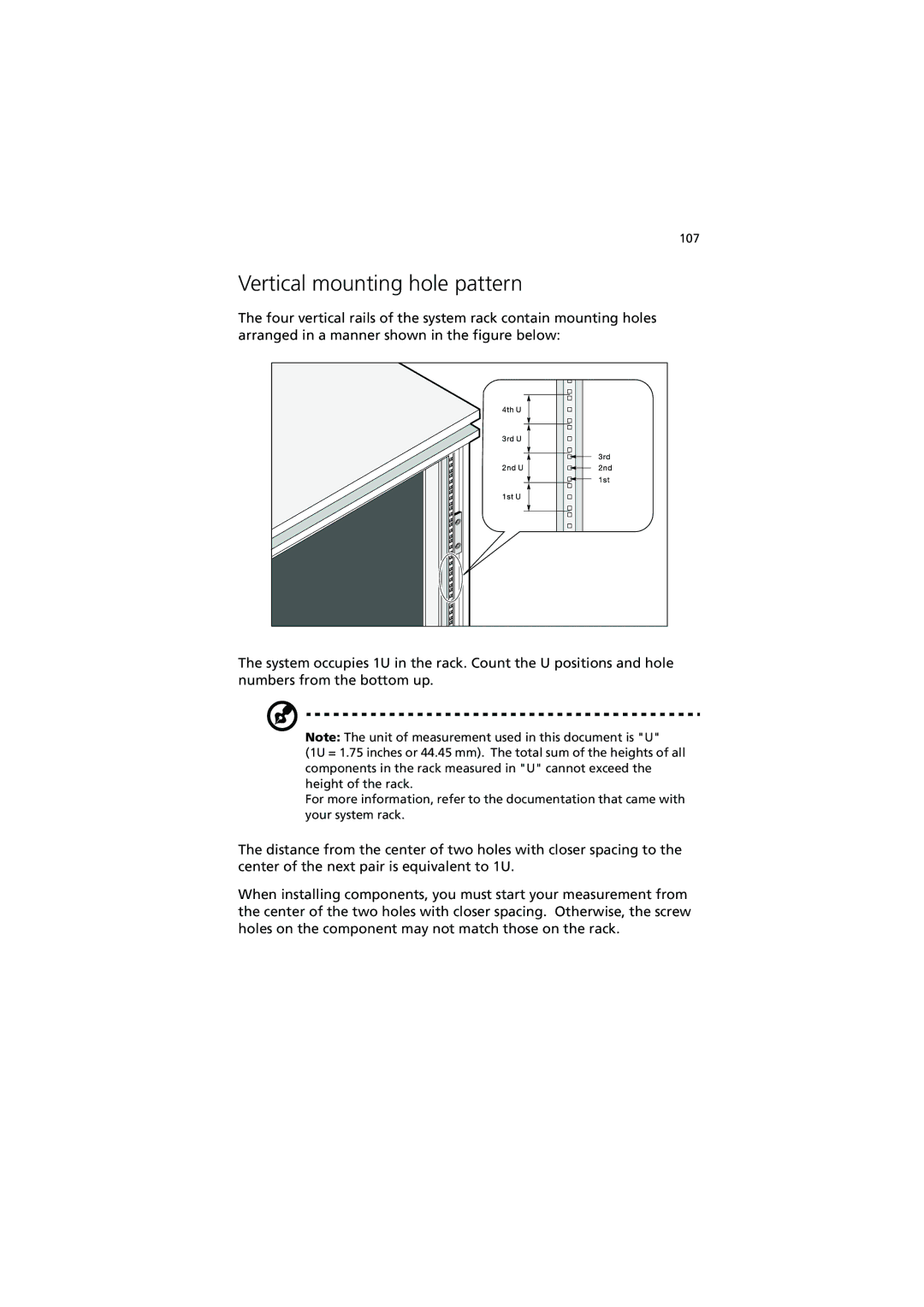 Acer R300 manual Vertical mounting hole pattern 