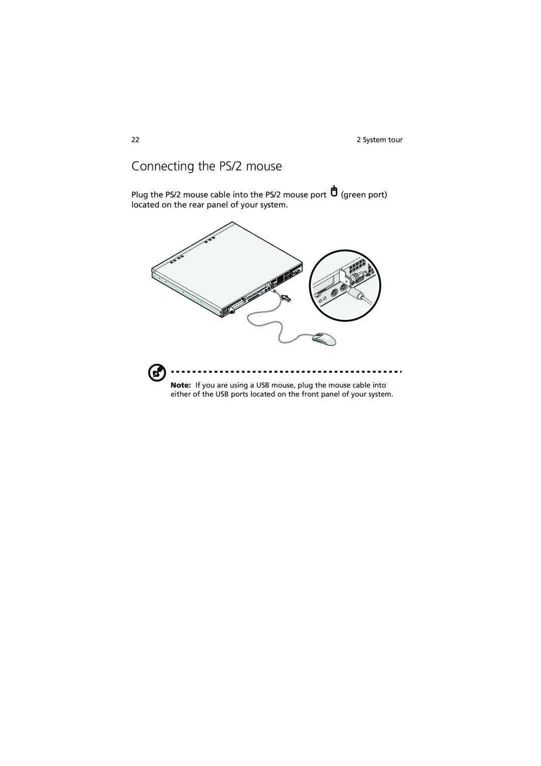 Acer R300 manual Connecting the PS/2 mouse 