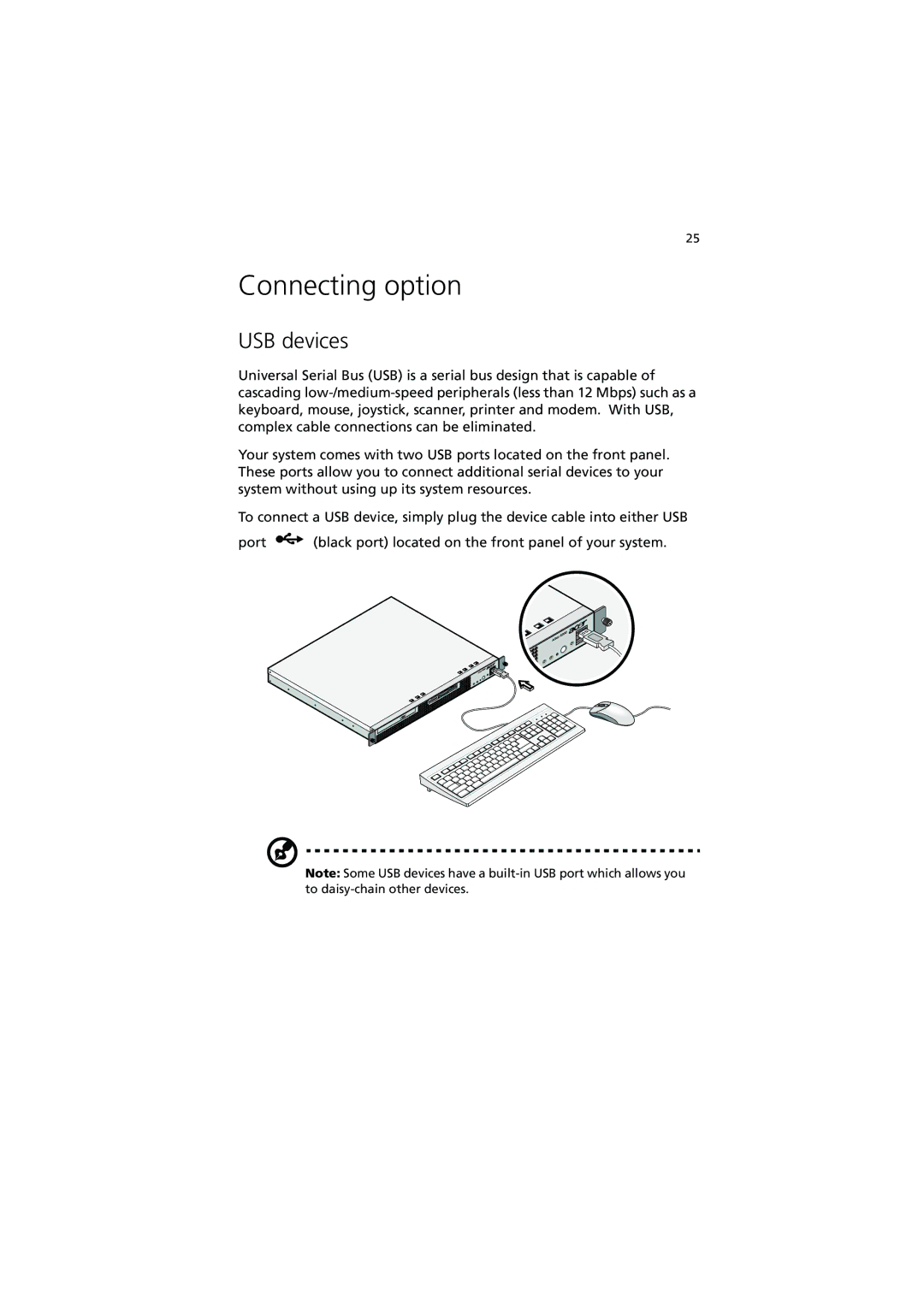 Acer R300 manual Connecting option, USB devices 