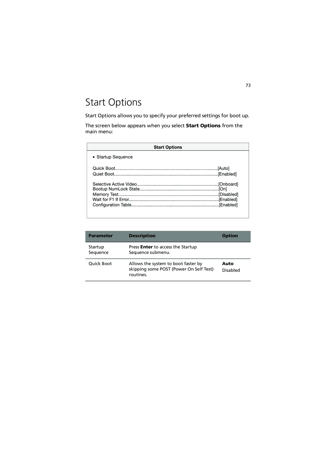 Acer R300 manual Start Options 