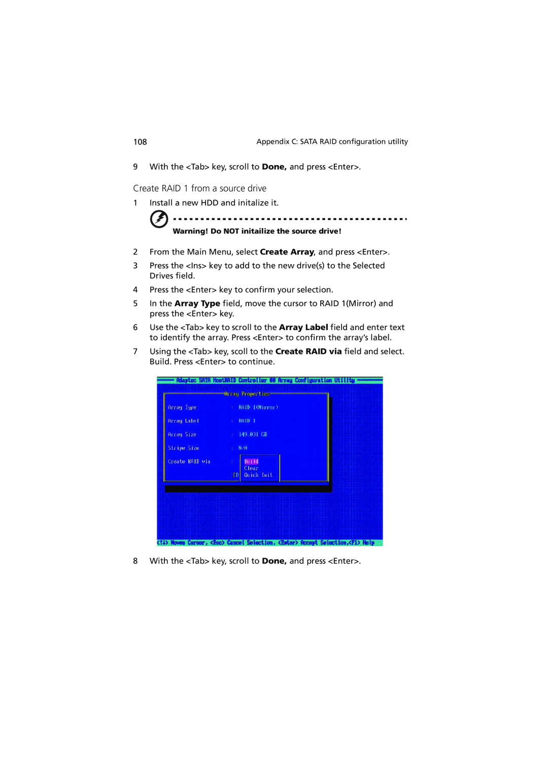 Acer R310 manual Create RAID 1 from a source drive 