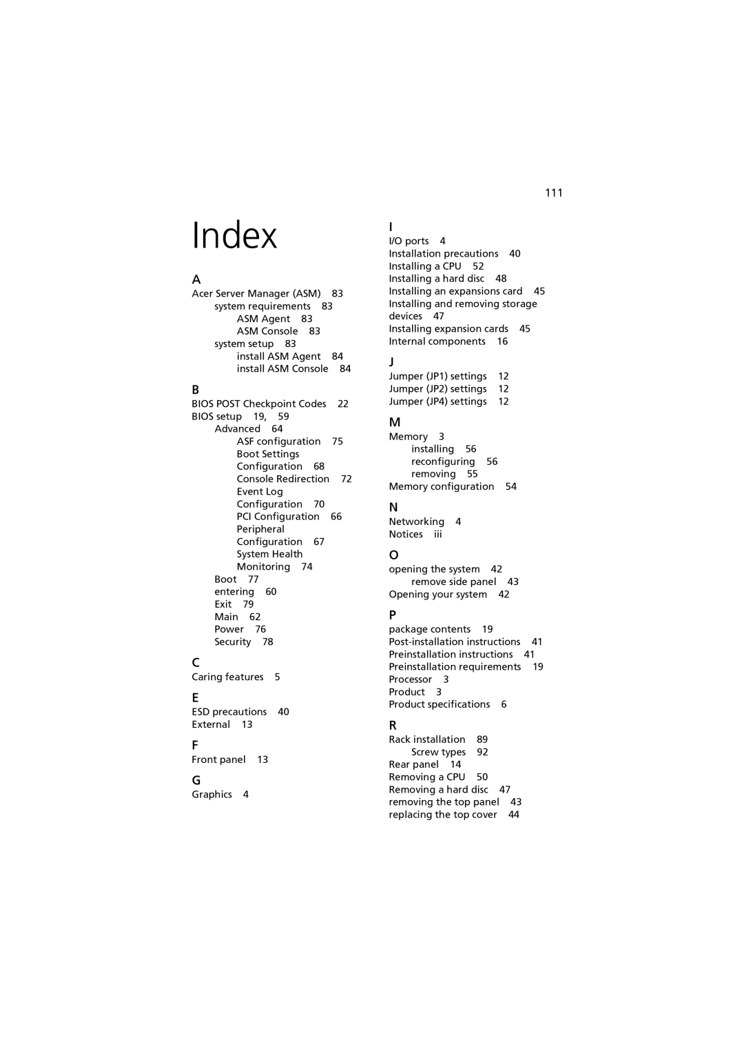 Acer R310 manual Index 