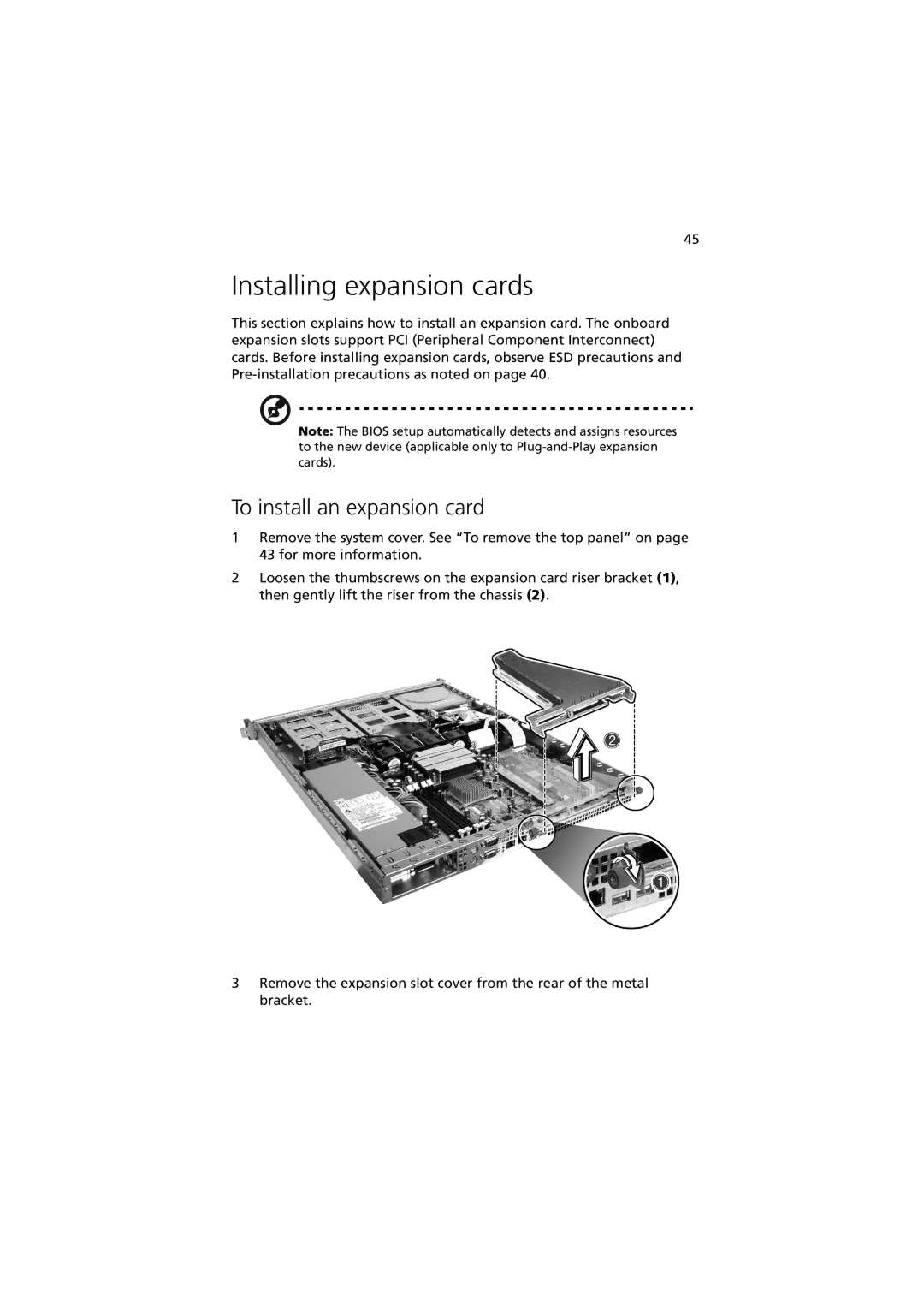 Acer R310 manual Installing expansion cards, To install an expansion card 