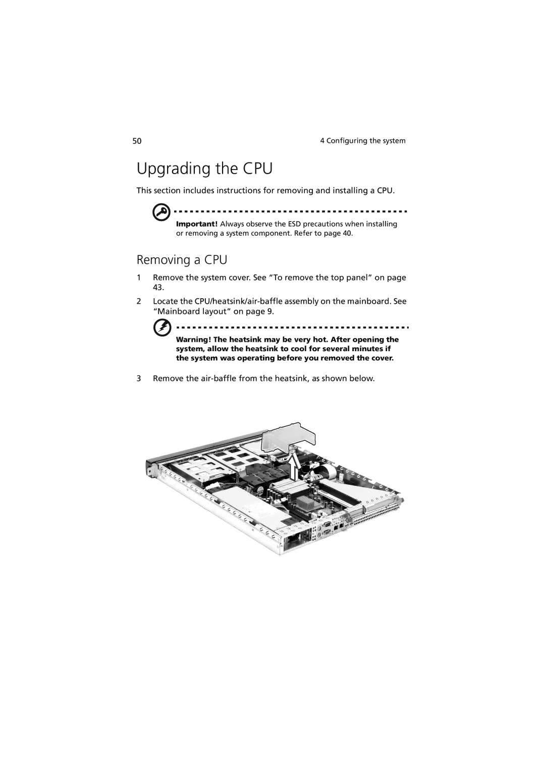 Acer R310 manual Upgrading the CPU, Removing a CPU 