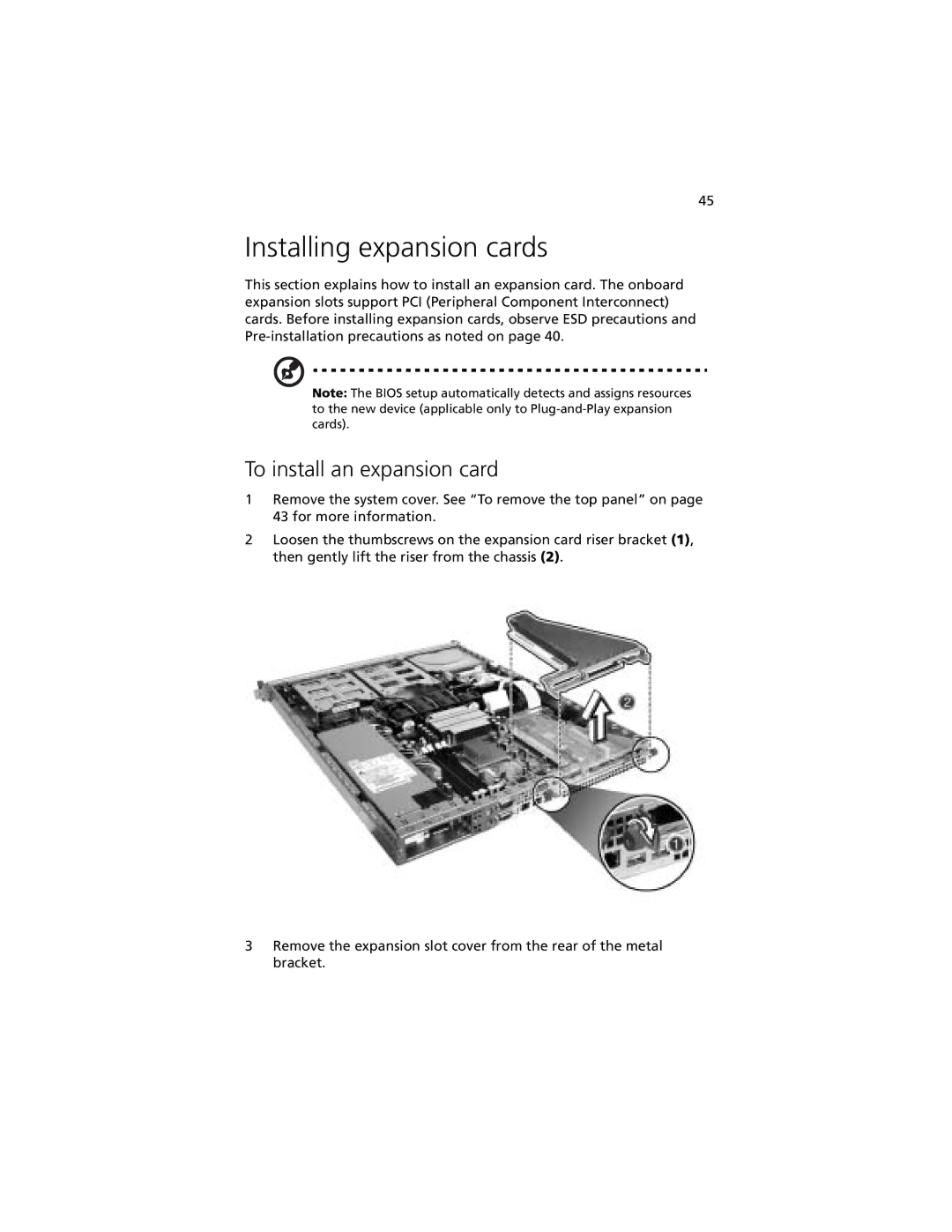 Acer R310 manual Installing expansion cards, To install an expansion card 