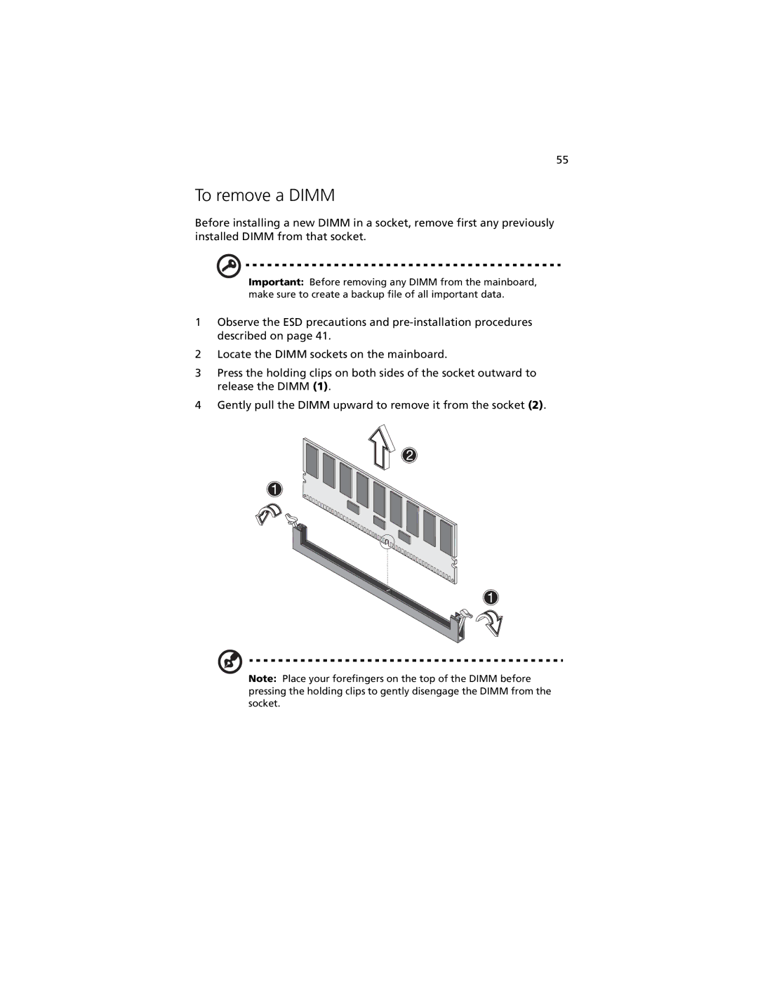 Acer R310 manual To remove a Dimm 