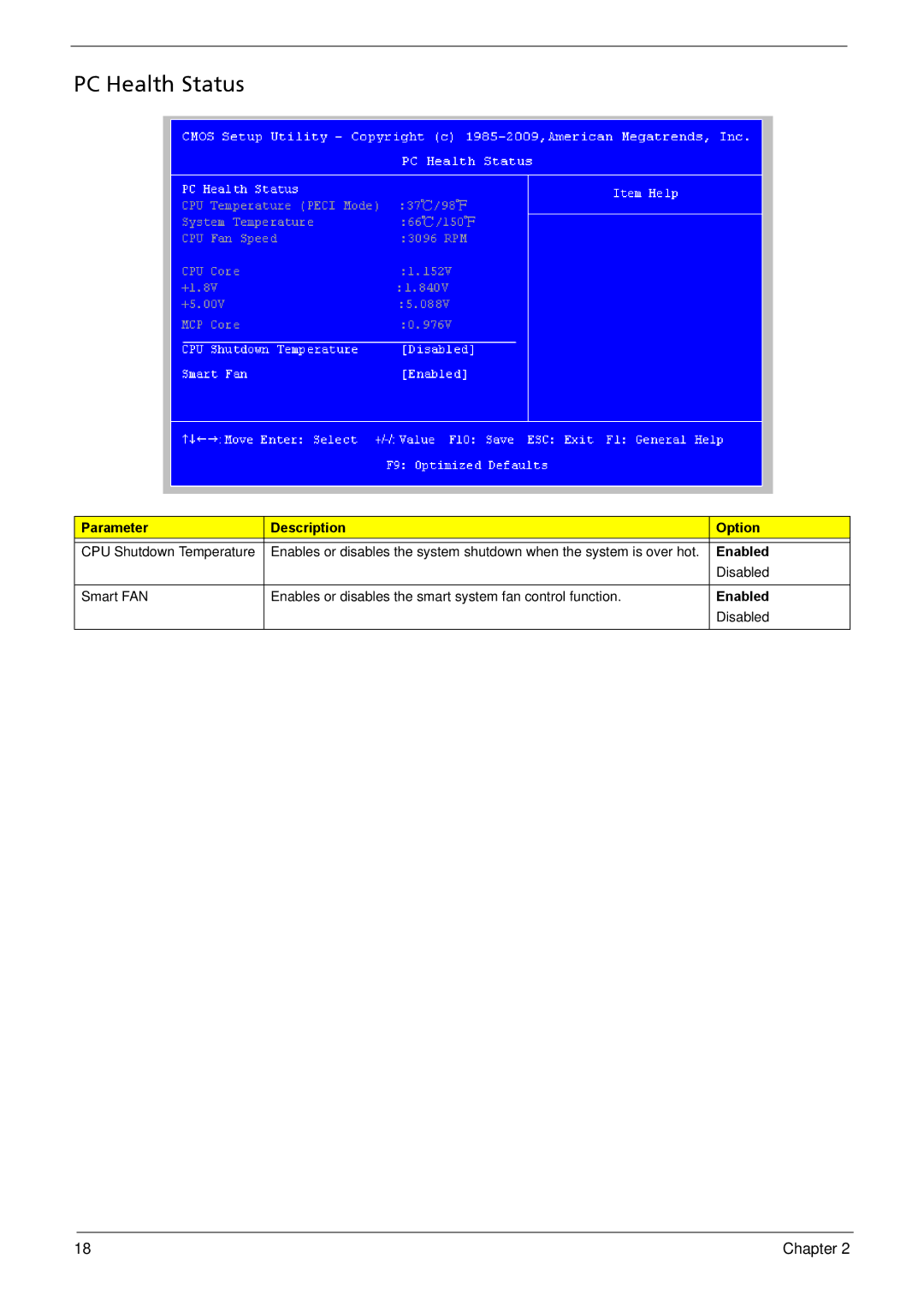 Acer R3610 manual PC Health Status 