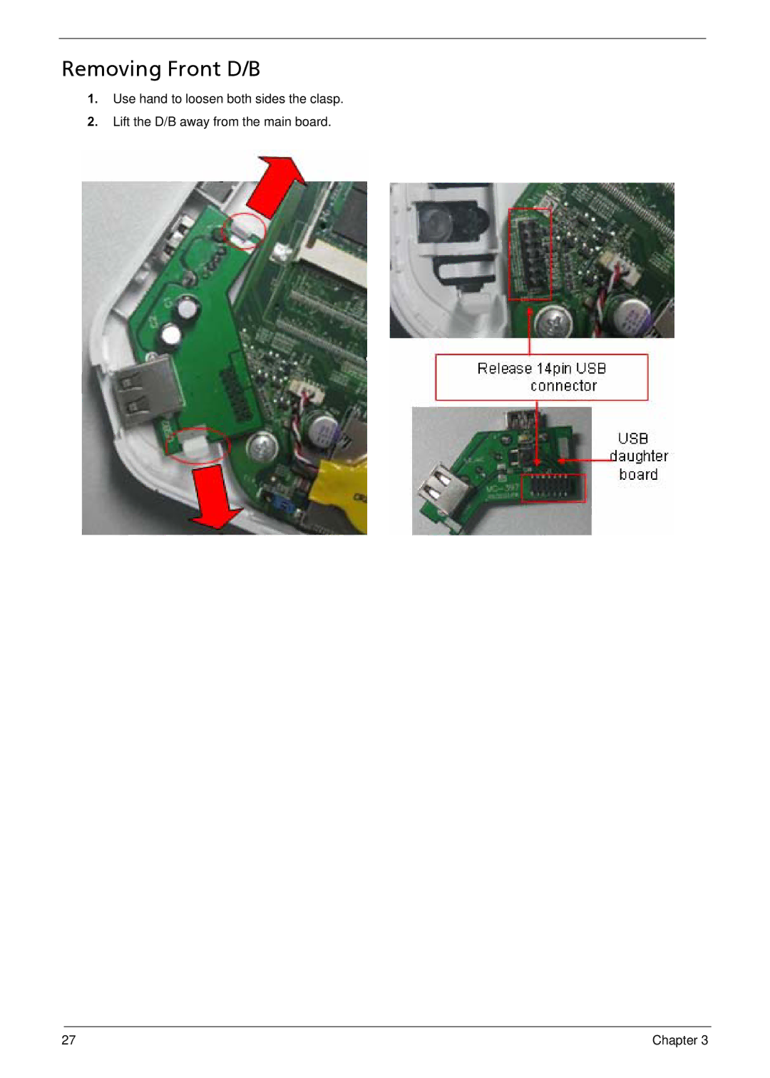 Acer R3610 manual Removing Front D/B 