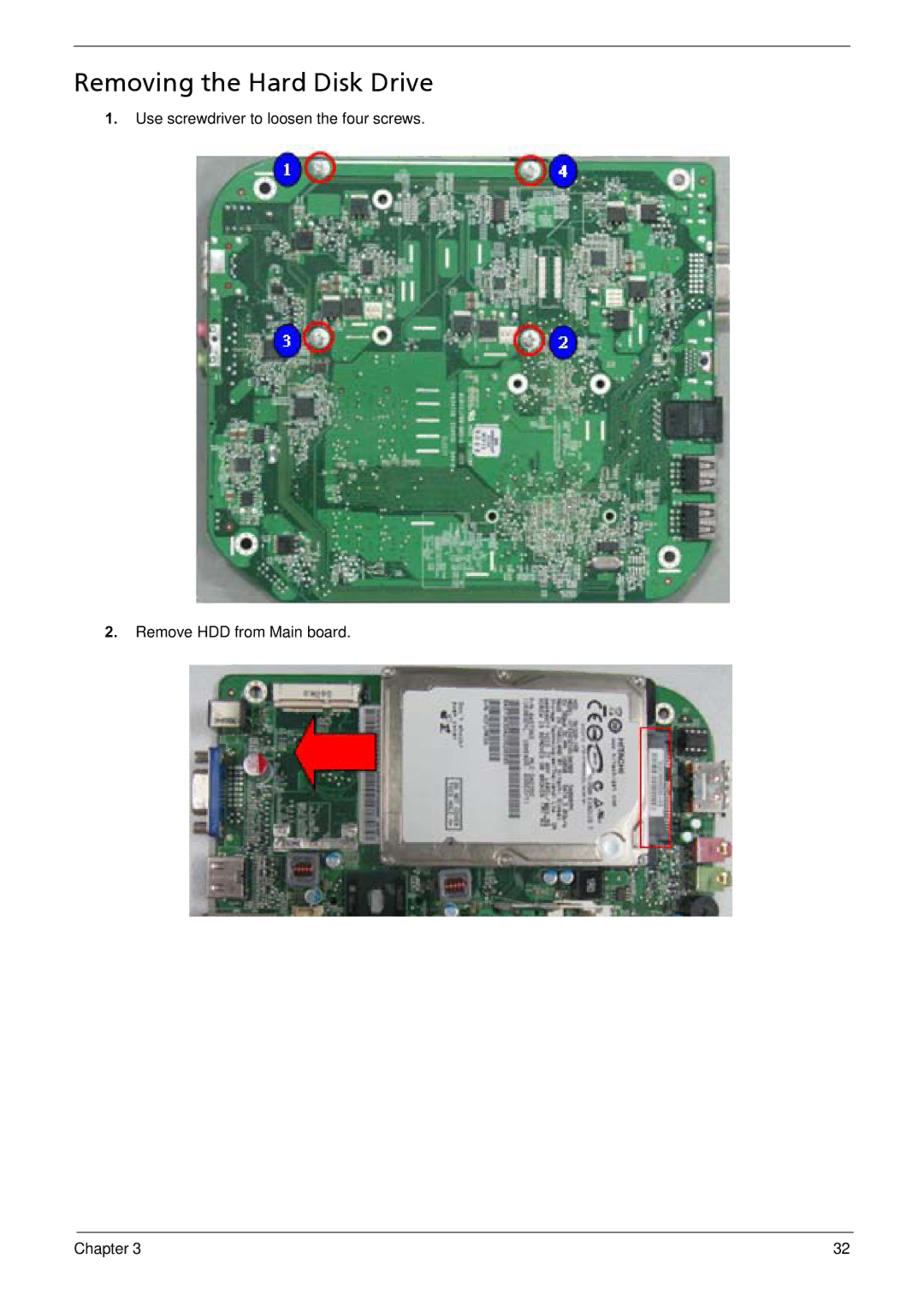 Acer R3610 manual Removing the Hard Disk Drive 