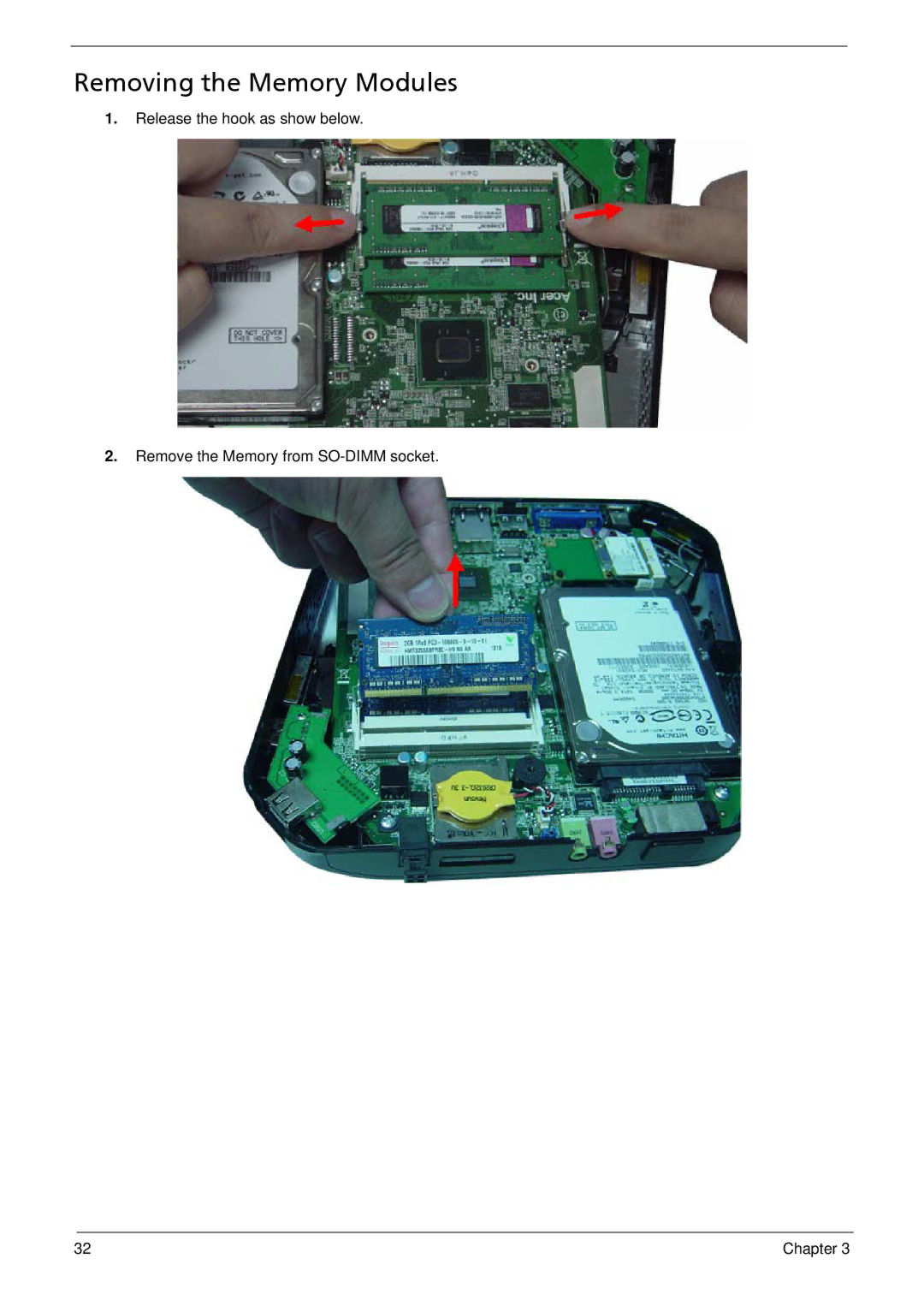 Acer R3700 manual Removing the Memory Modules 