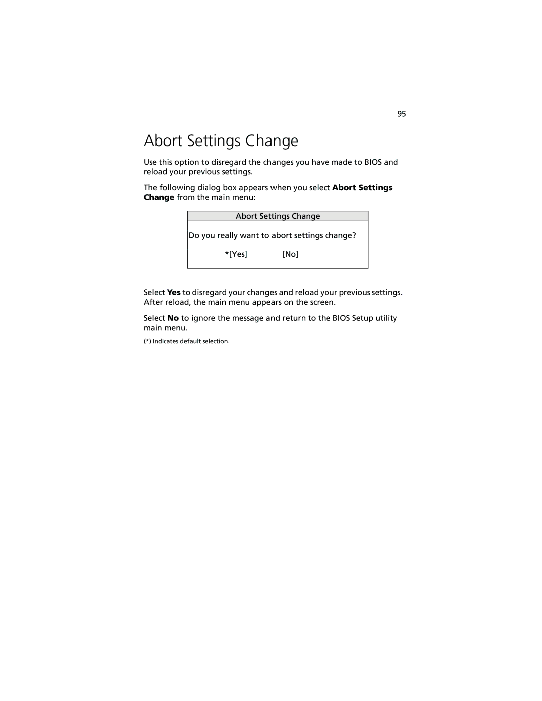 Acer R500 manual Abort Settings Change 