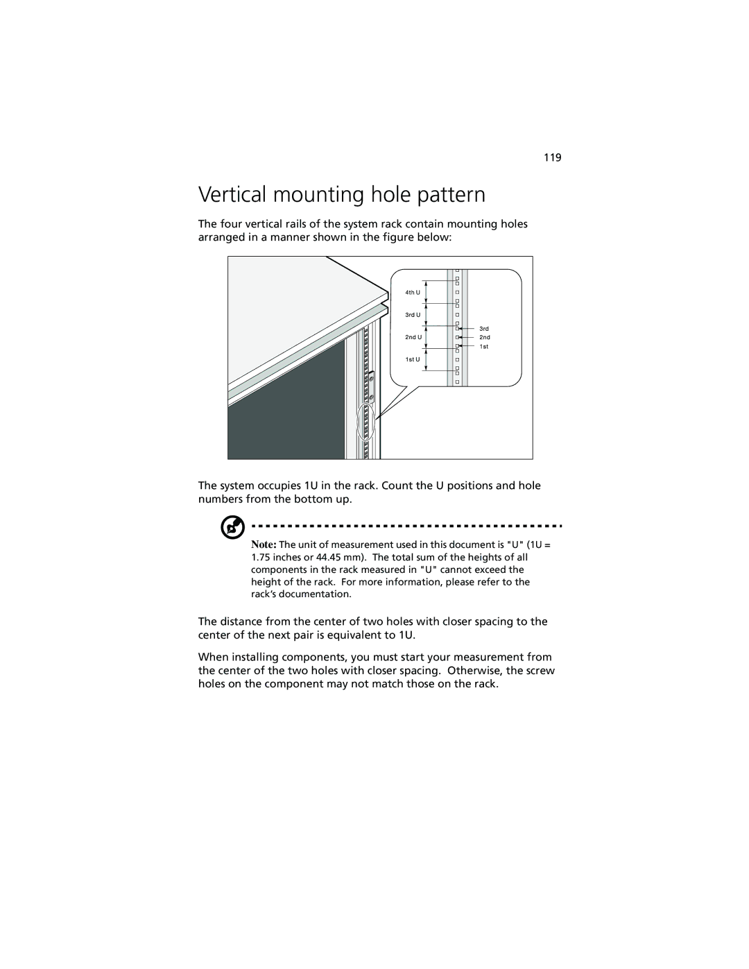 Acer R500 manual Vertical mounting hole pattern 