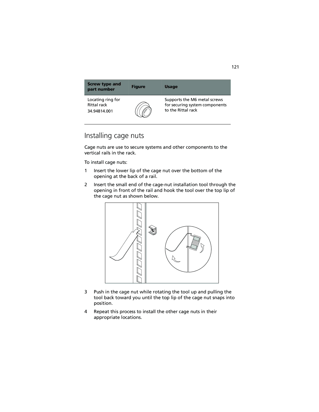 Acer R500 manual Installing cage nuts 