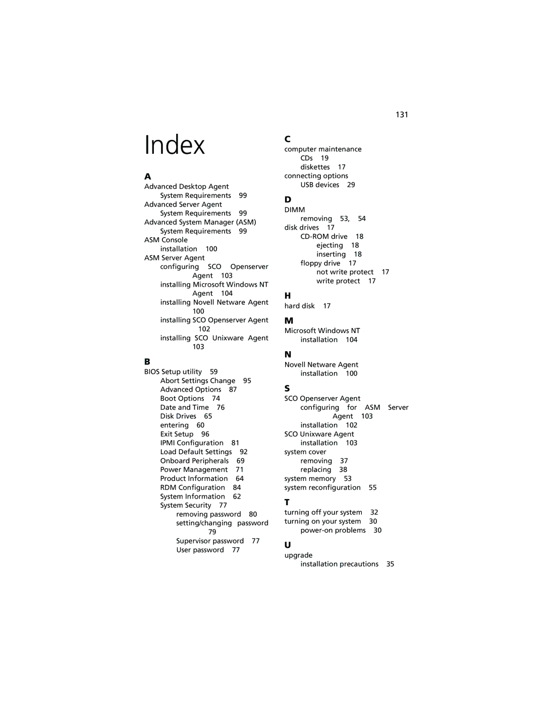 Acer R500 manual Index 