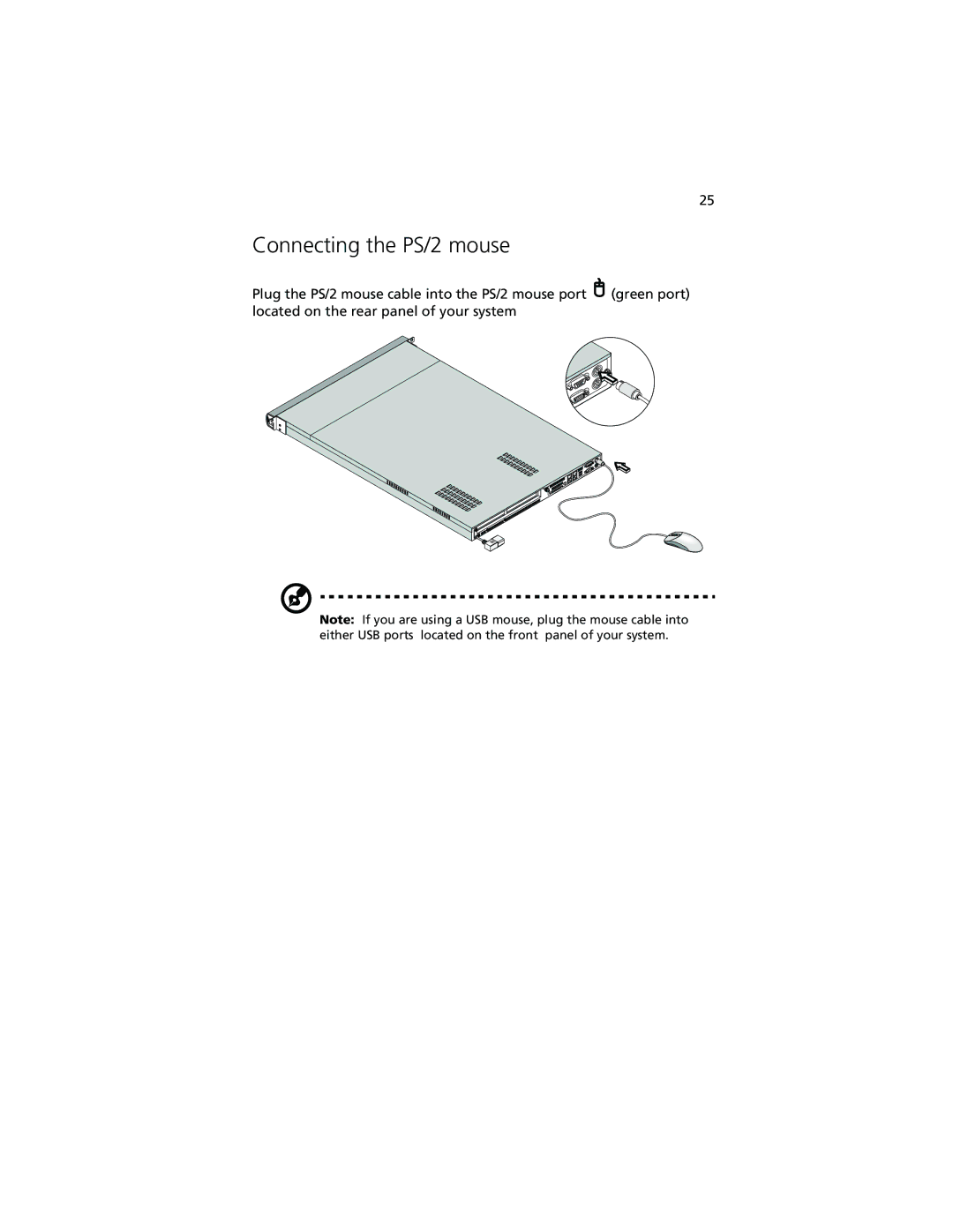 Acer R500 manual Connecting the PS/2 mouse 