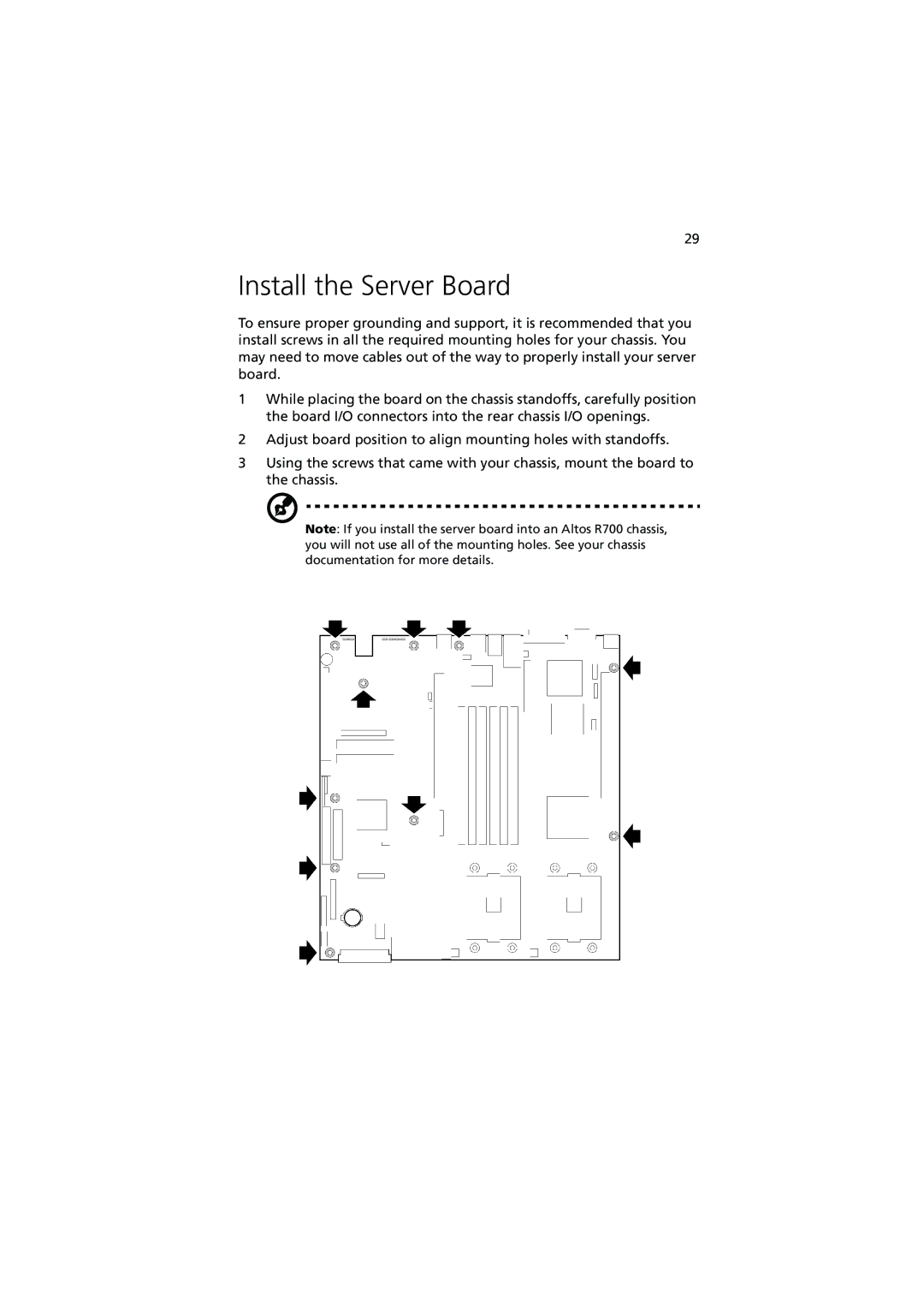 Acer R700 manual Install the Server Board 