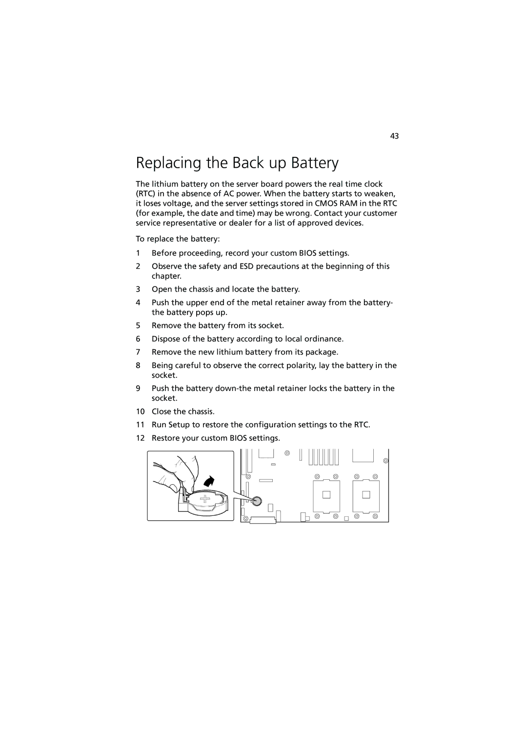 Acer R700 manual Replacing the Back up Battery 