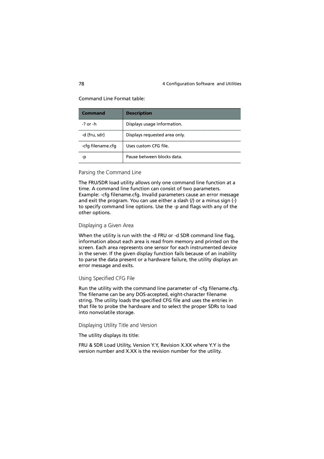 Acer R700 manual Command Line Format table, Command Description 