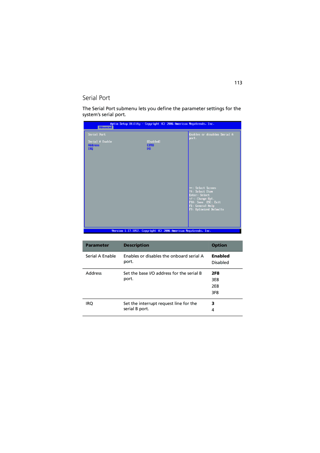 Acer R720 Series manual Serial Port, 113, 2F8 