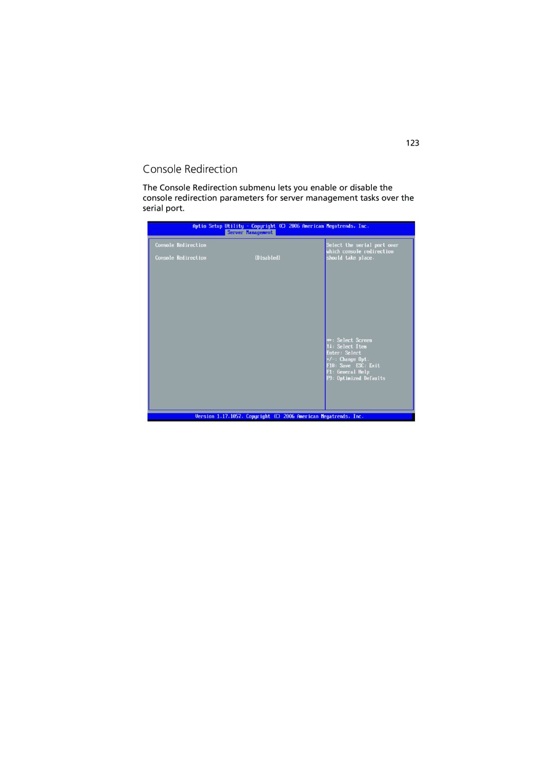 Acer R720 Series manual Console Redirection, 123 