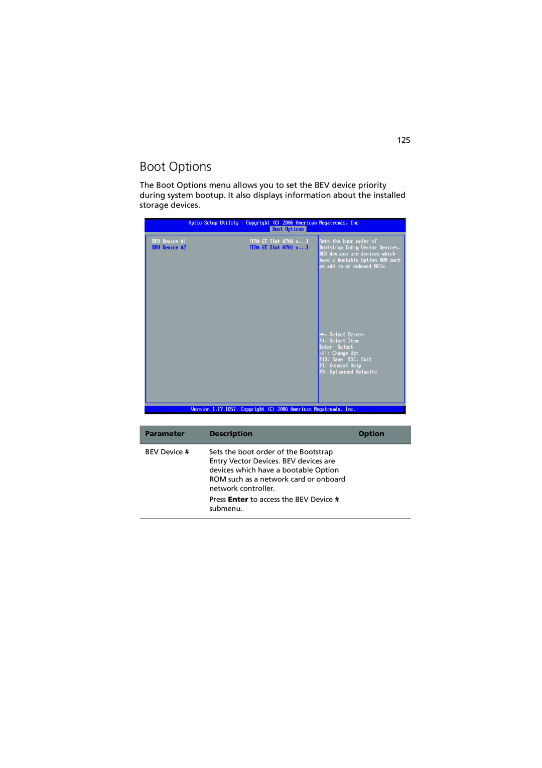 Acer R720 Series manual Boot Options, 125 