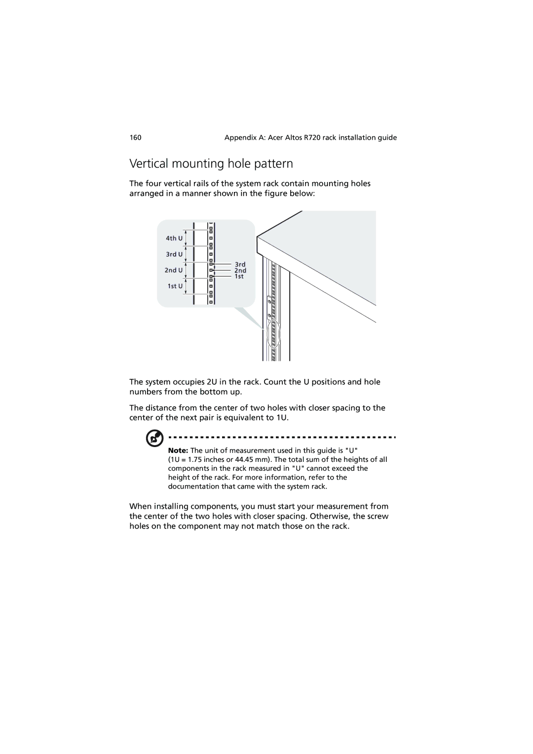 Acer R720 Series manual Vertical mounting hole pattern 