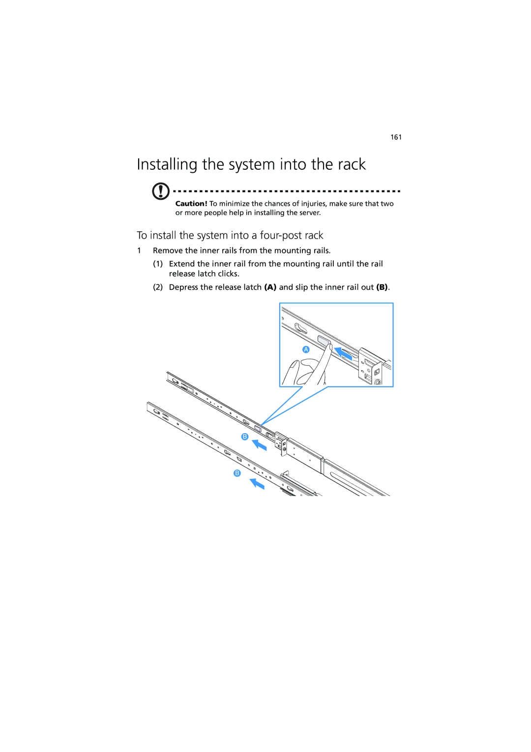 Acer R720 Series manual Installing the system into the rack, To install the system into a four-post rack 