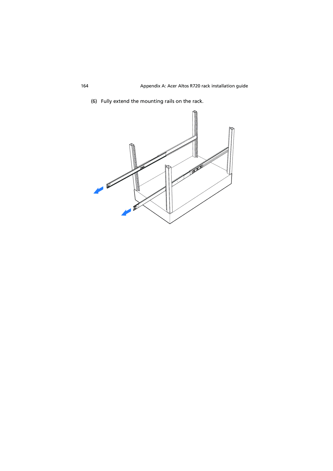 Acer R720 Series manual Fully extend the mounting rails on the rack 