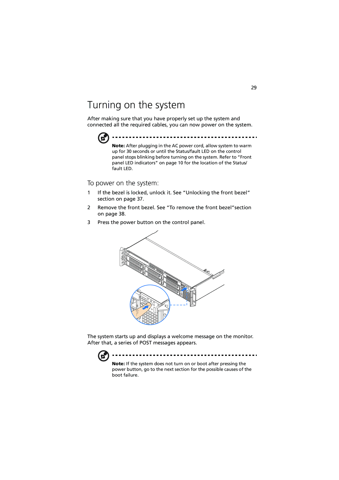 Acer R720 Series manual Turning on the system, To power on the system 