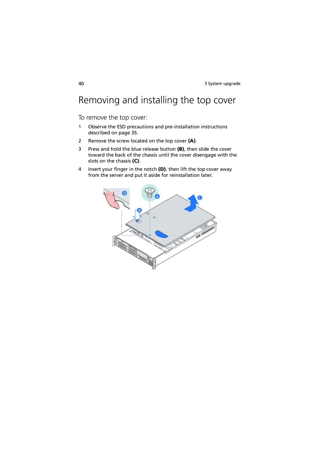 Acer R720 Series manual Removing and installing the top cover, To remove the top cover 