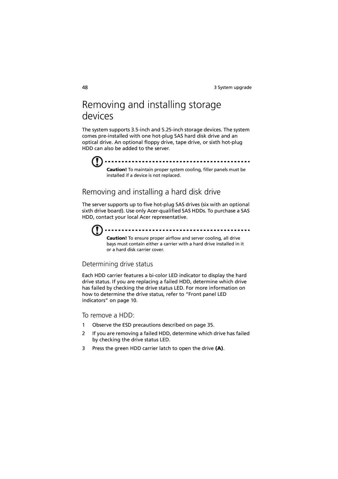 Acer R720 Series manual Removing and installing storage devices, Removing and installing a hard disk drive, To remove a HDD 