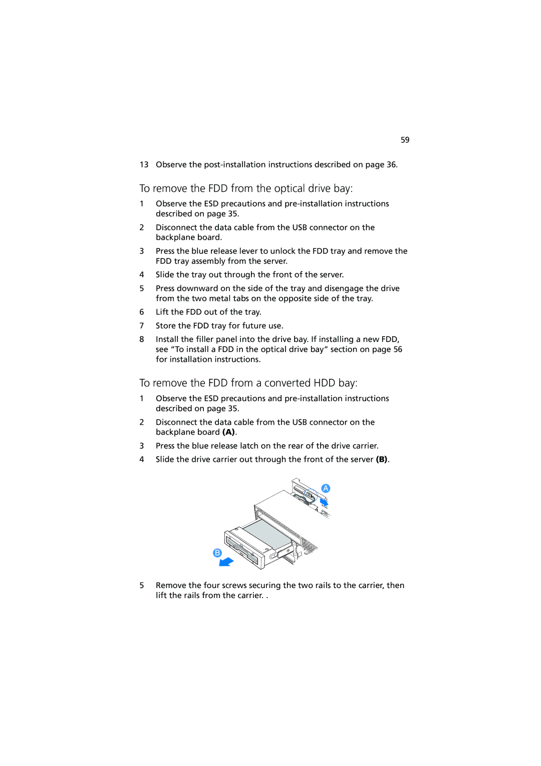 Acer R720 Series manual To remove the FDD from the optical drive bay, To remove the FDD from a converted HDD bay 